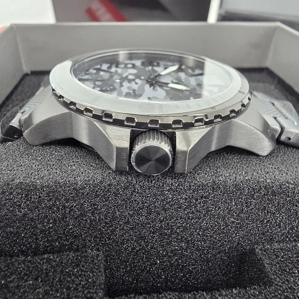 Chase-Durer Mens Camouflage Dial Gunmetal Stainless Steel Military Watch New
